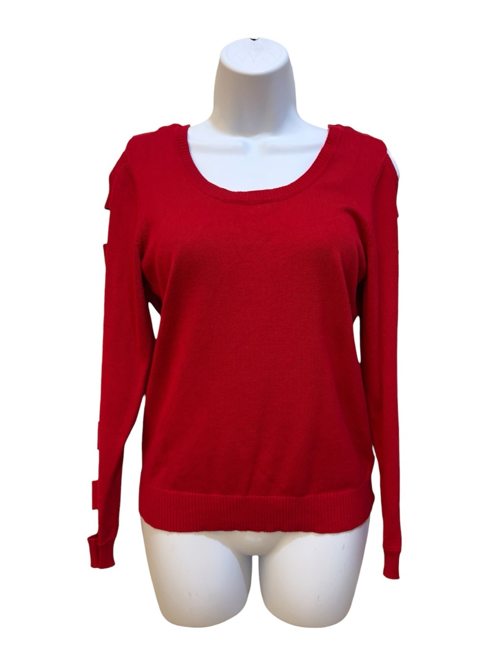 Almost Famous Red Scoop Neck V Back Cold Shoulder Cutouts Sweater